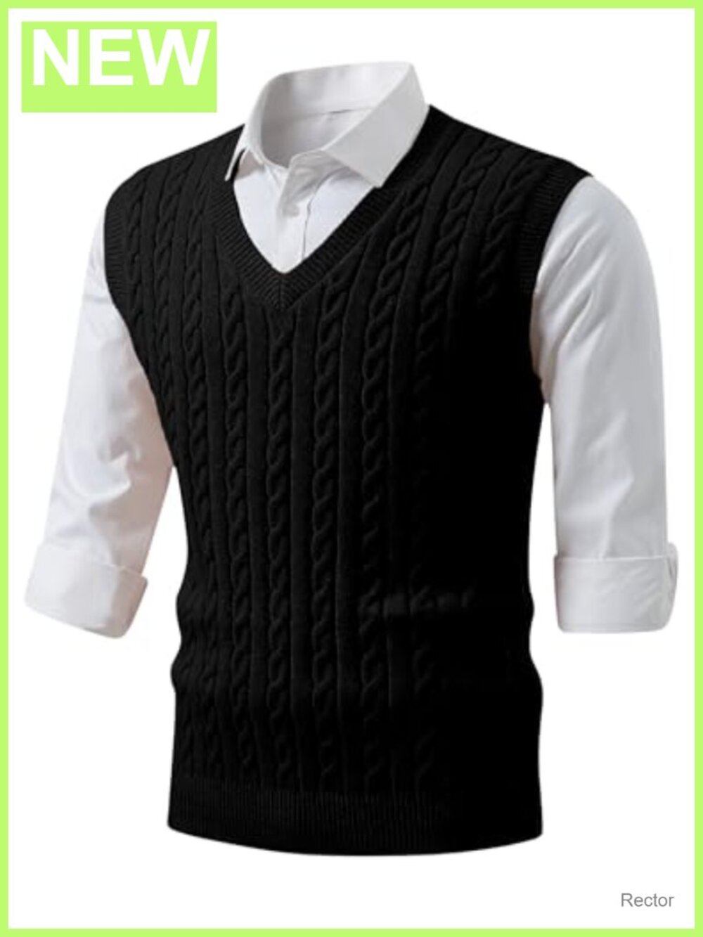 Men's Cable Knit Sweater Vest V-Neck Sleeveless Pullover Casual